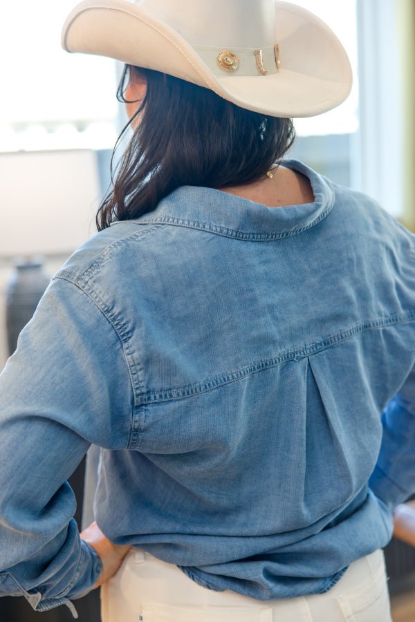 The Monroe Faux Denim Button - Down - Simply Polished Boutique