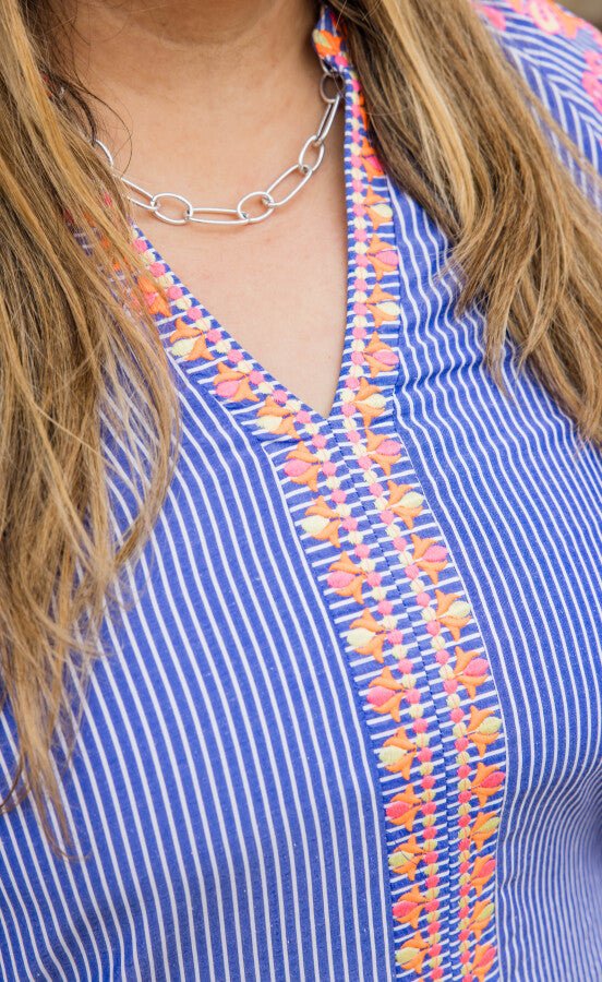 The Positano Stripe Embroidered Dress - Simply Polished Boutique