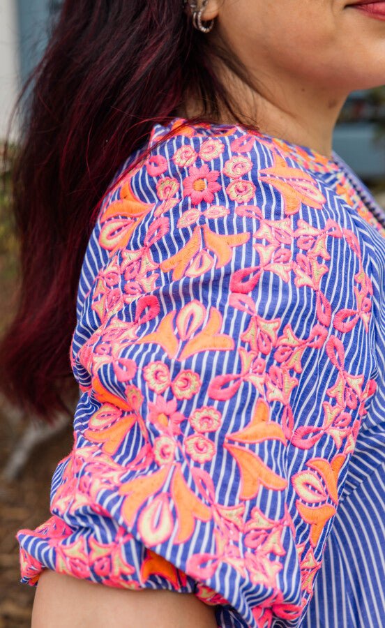 The Positano Stripe Embroidered Dress - Simply Polished Boutique