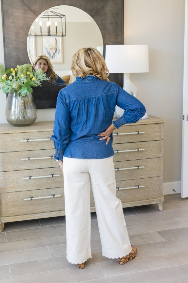 Western Grace Denim Blouse - Simply Polished Boutique