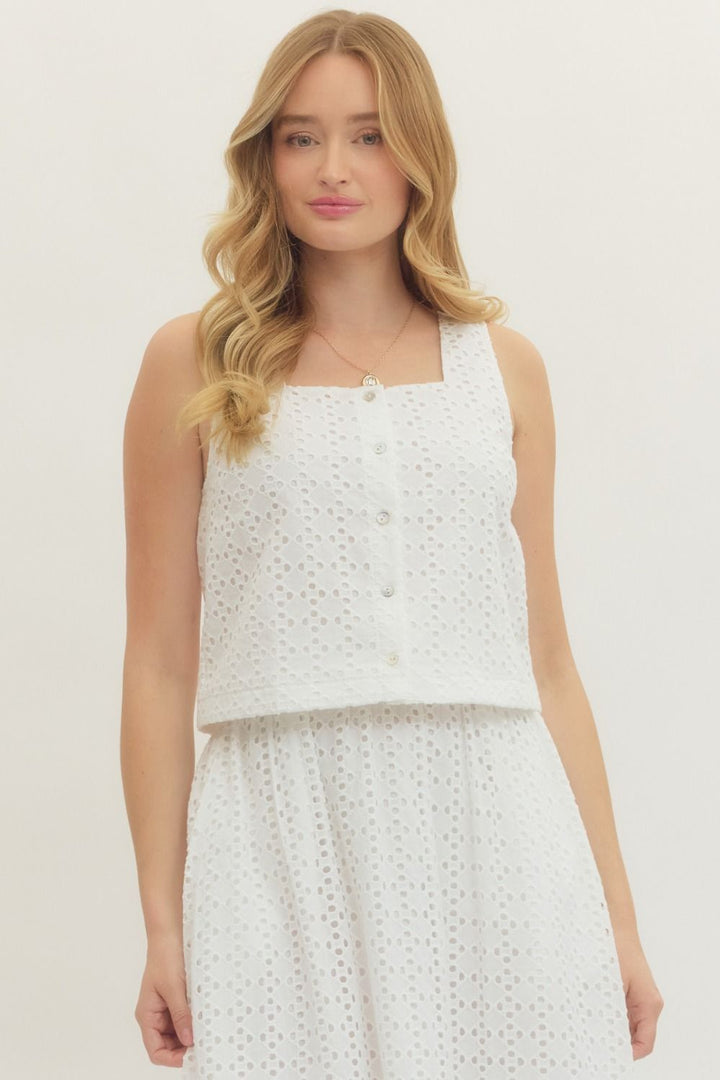 White Eyelet Elegance Button Front Top - Simply Polished Boutique
