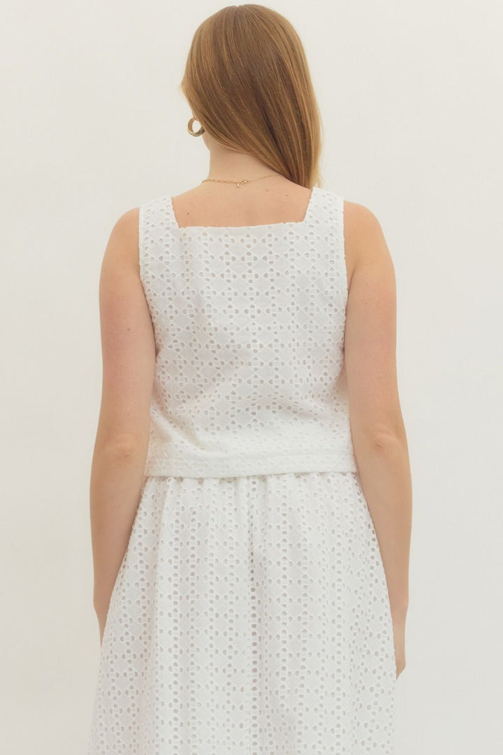 White Eyelet Elegance Button Front Top - Simply Polished Boutique