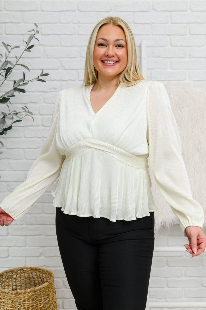 Xanidu Long Sleeve V Neck Blouse in White - Simply Polished Boutique