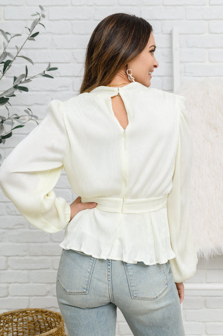 Xanidu Long Sleeve V Neck Blouse in White - Simply Polished Boutique