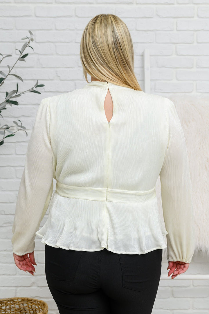 Xanidu Long Sleeve V Neck Blouse in White - Simply Polished Boutique