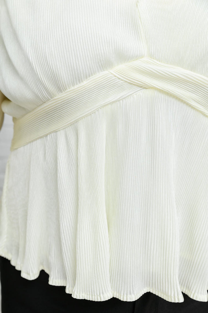 Xanidu Long Sleeve V Neck Blouse in White - Simply Polished Boutique